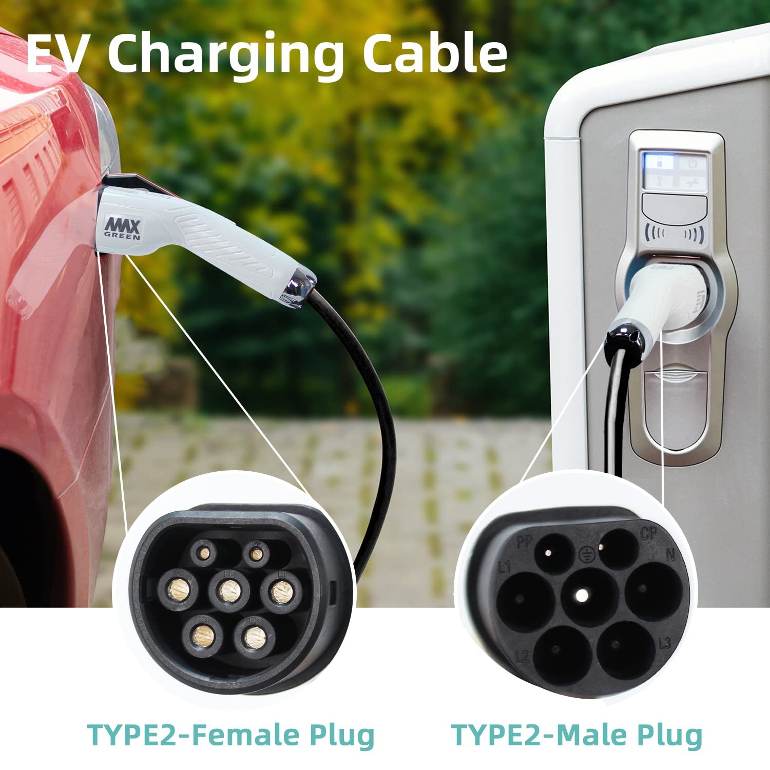 7 kw Type 2 to Type2 Charging Cable New Black 16A/32A IEC 62196-2 Certified TUV Certified