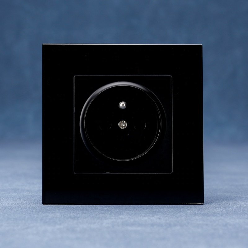 Electrical Plug Socket EU Luxury Glass Panel Design French Socket 2P+T Standard Grounding Wall Socket