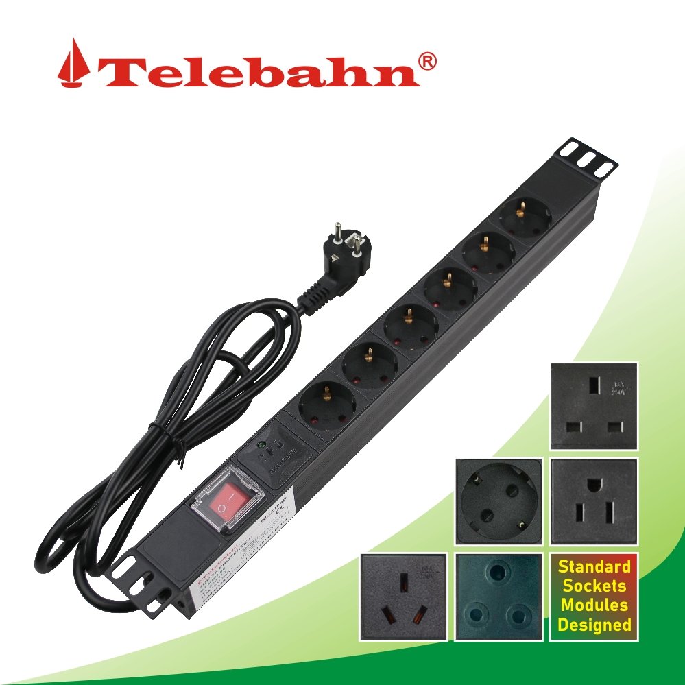 Telebahn 110V-250V 10A-16A 19'' PDU 6/8/12 Outlets SPD Surge Protector Power Strip USA/EU/UK/CN/ZA Extension Plug Socket