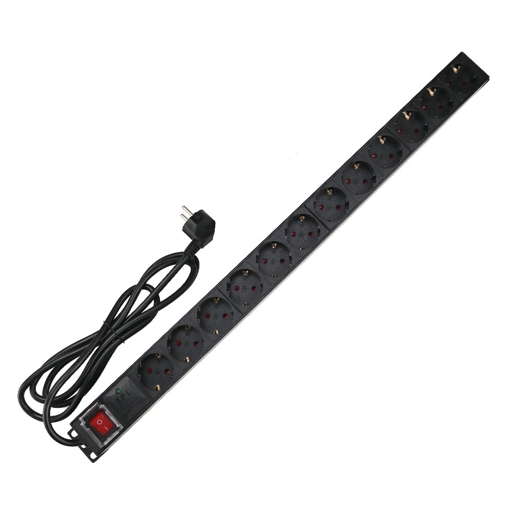Telebahn 110V-250V 10A-16A 19'' PDU 6/8/12 Outlets SPD Surge Protector Power Strip USA/EU/UK/CN/ZA Extension Plug Socket