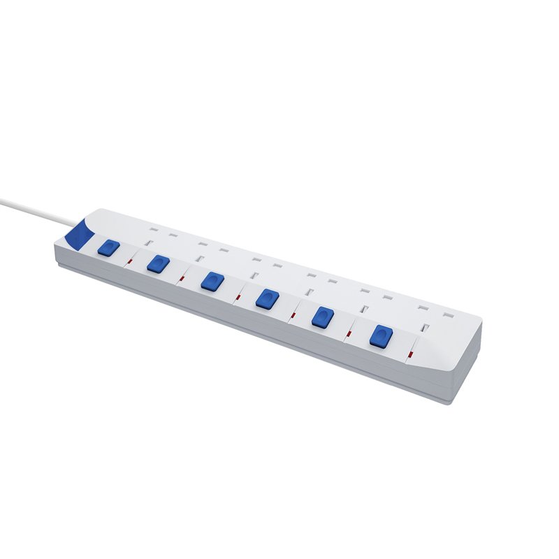 4/5/6 Gang Socket 13A 3250W UK Plug Type Outlets Power Strip Overload Protector Extension Lead With Independent Switches