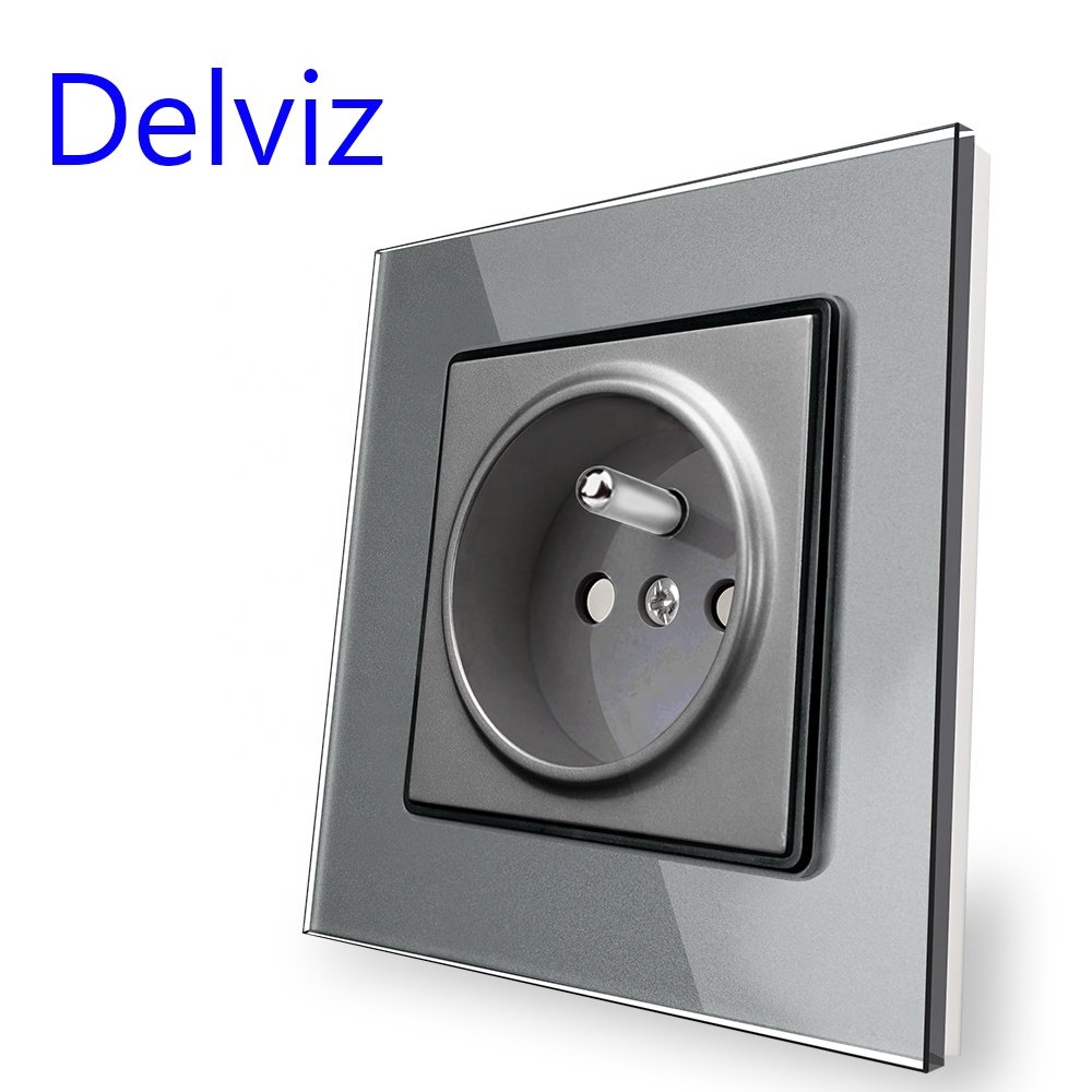 Delviz AC 110V~250V France Socket, Toughened Crystal Glass Panel, Wall Embedded 16A electrical plug,French standard Power Outlet