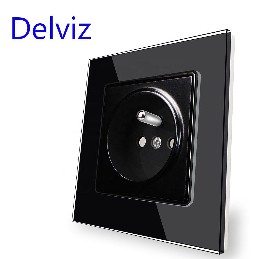 Delviz AC 110V~250V France Socket, Toughened Crystal Glass Panel, Wall Embedded 16A electrical plug,French standard Power Outlet