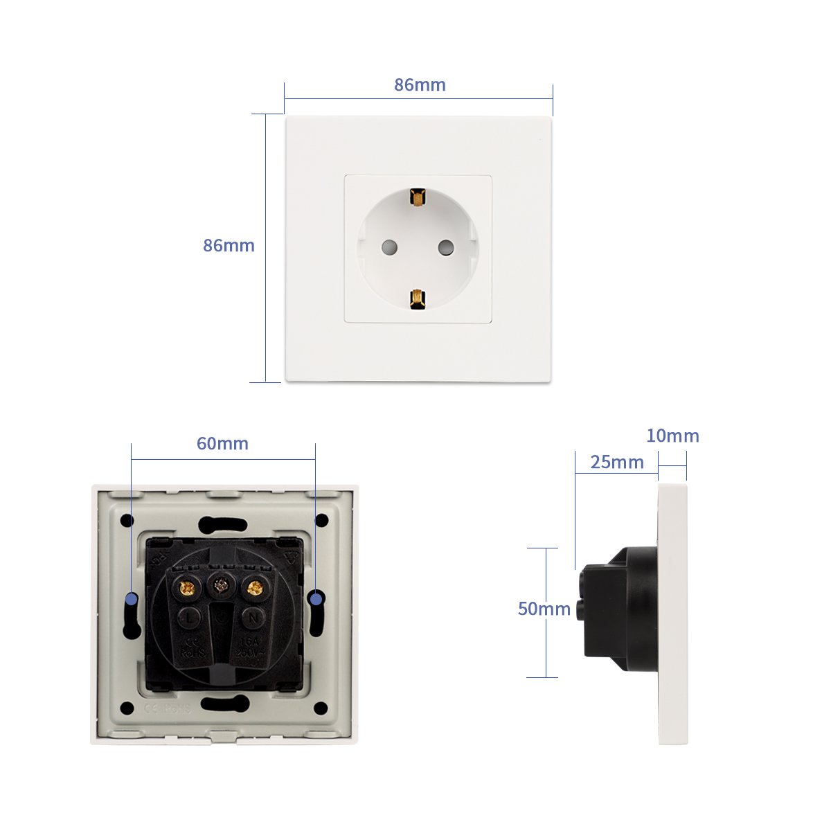 JIMEIDA Promotion EU Socket PC Frame Germany Smart Home Socket 16A Mechanical Wall Plug