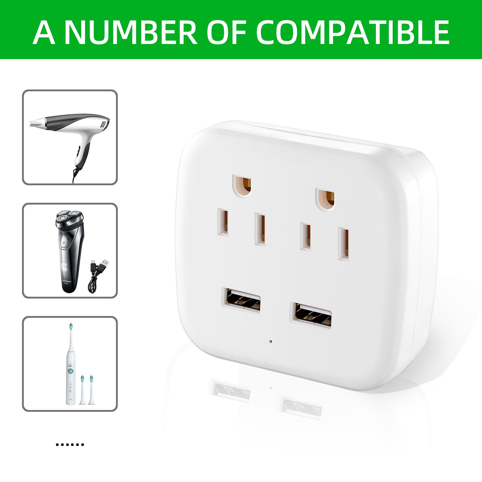 Multi Plug Outlet extender with 2 Electrical socket extender Adapter Wall socket outlet with 2USB ports