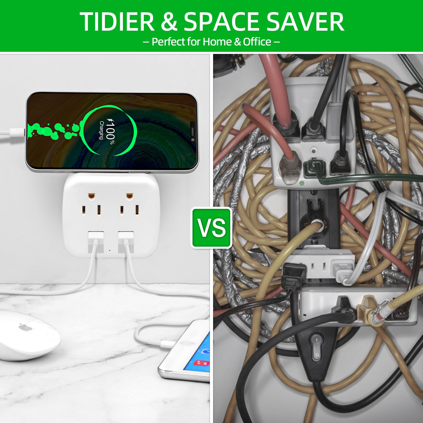 Multi Plug Outlet extender with 2 Electrical socket extender Adapter Wall socket outlet with 2USB ports
