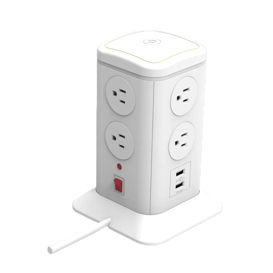 Vastfafa Power Strip Tower Outlet Surge Protector Vertical Electric Charging Station Extension Multi Plug Socket 8 Way 15 AMP