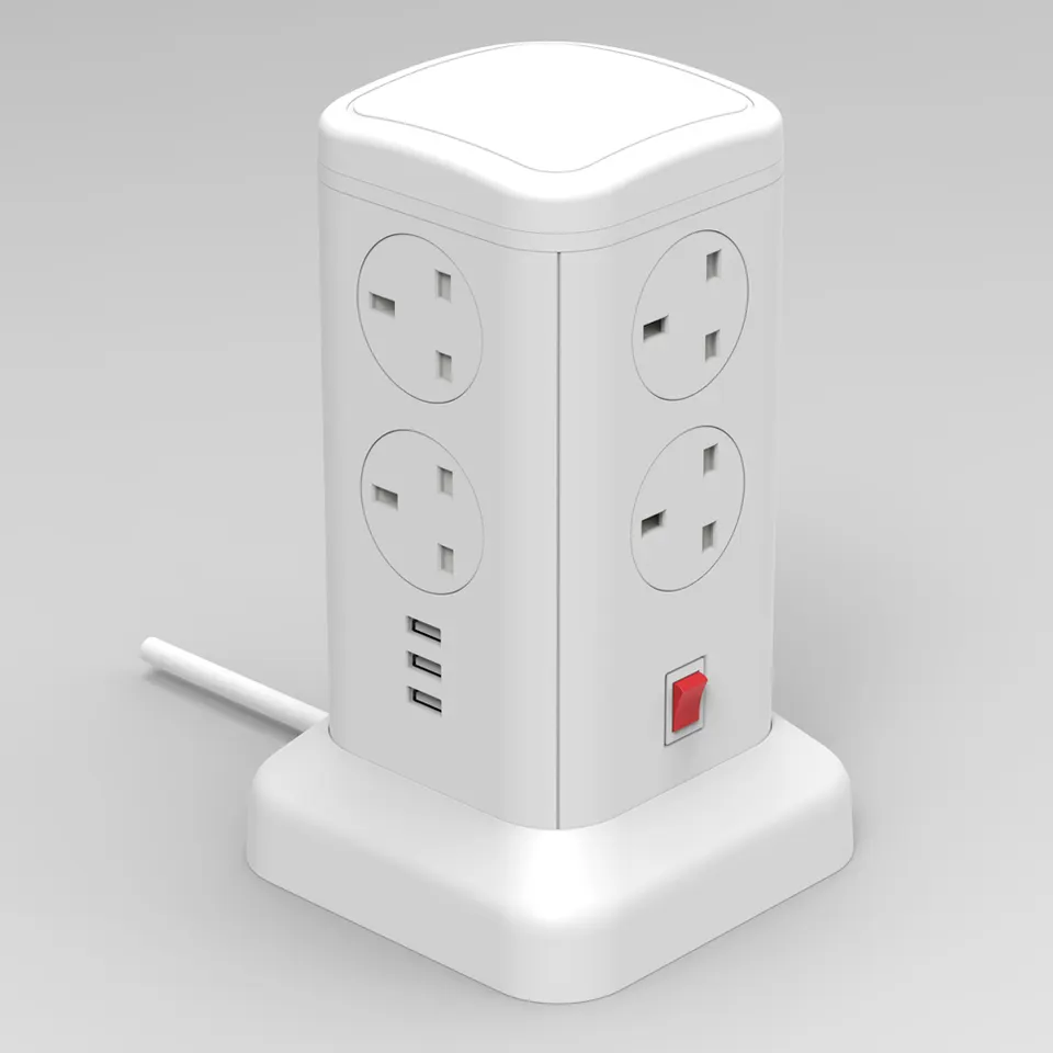 Vastfafa Power Strip Tower Outlet Surge Protector Vertical Electric Charging Station Extension Multi Plug Socket 8 Way 15 AMP