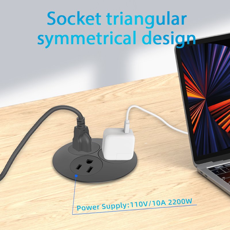 New Product Power Socket Built-in Desktop Charger Socket with Galvanic Process 80mm Recessed Desktop Plug and Socket