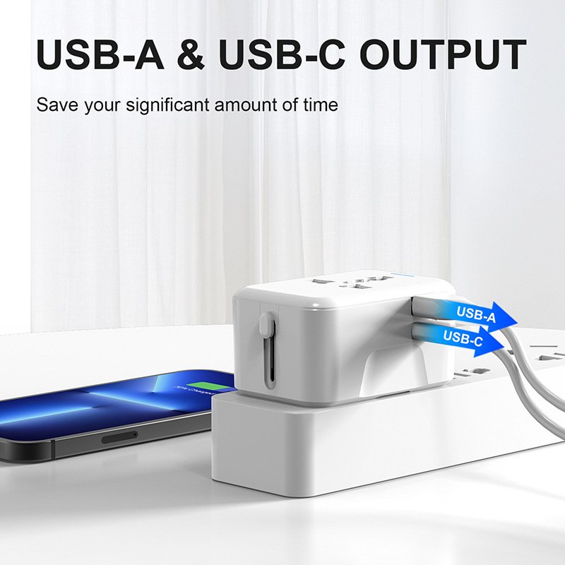 Worldwide All in One Universal Travel Adaptor AC Power Plug Adapter Wall Charger with USB-C+A Charging Ports for USA EU UK AUS