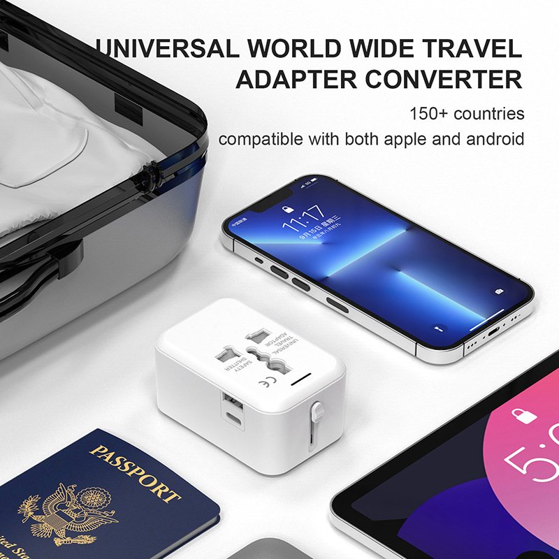 Worldwide All in One Universal Travel Adaptor AC Power Plug Adapter Wall Charger with USB-C+A Charging Ports for USA EU UK AUS