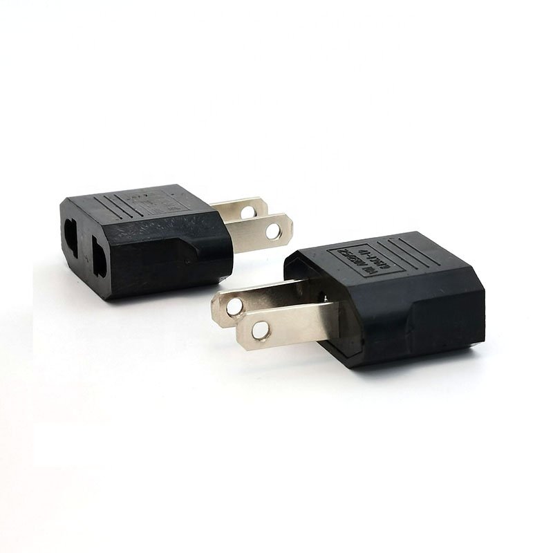 American Mini EU to US AC Power Travel Plug Adapter 10A 2 Round Pin to Flat Pin Small Conversion Plug 250V Black