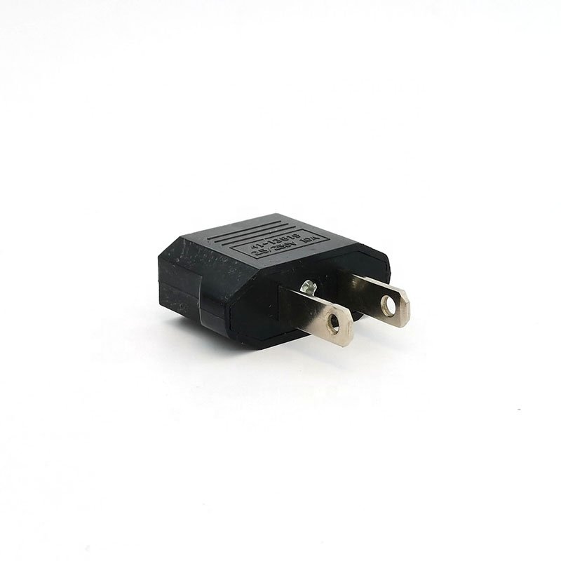 American Mini EU to US AC Power Travel Plug Adapter 10A 2 Round Pin to Flat Pin Small Conversion Plug 250V Black
