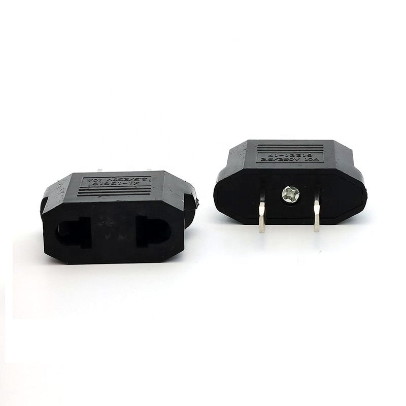 American Mini EU to US AC Power Travel Plug Adapter 10A 2 Round Pin to Flat Pin Small Conversion Plug 250V Black