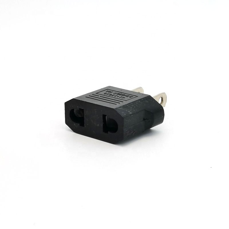 American Mini EU to US AC Power Travel Plug Adapter 10A 2 Round Pin to Flat Pin Small Conversion Plug 250V Black