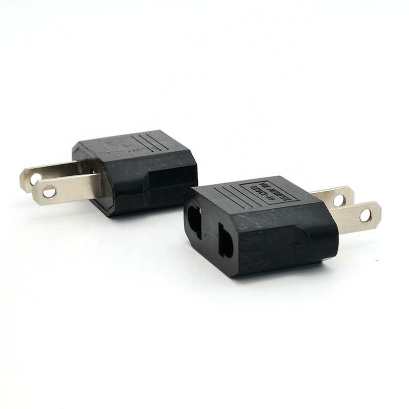 American Mini EU to US AC Power Travel Plug Adapter 10A 2 Round Pin to Flat Pin Small Conversion Plug 250V Black