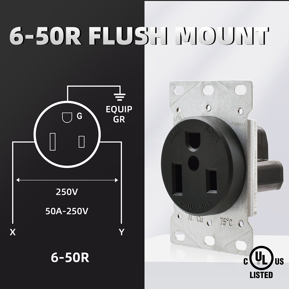 US 250V Nylon 6-50R 3pin UL Female industrial socket 50a electric plugs and sockets for EV charging