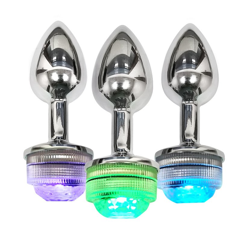 3 Different Sizes Stainless Steel Metal Led Lighting Metal Flashing Light Anal Butt Plug with Remote Control