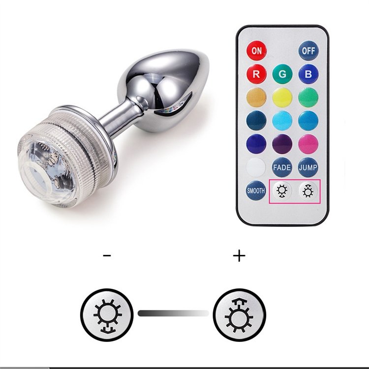 3 Different Sizes Stainless Steel Metal Led Lighting Metal Flashing Light Anal Butt Plug with Remote Control