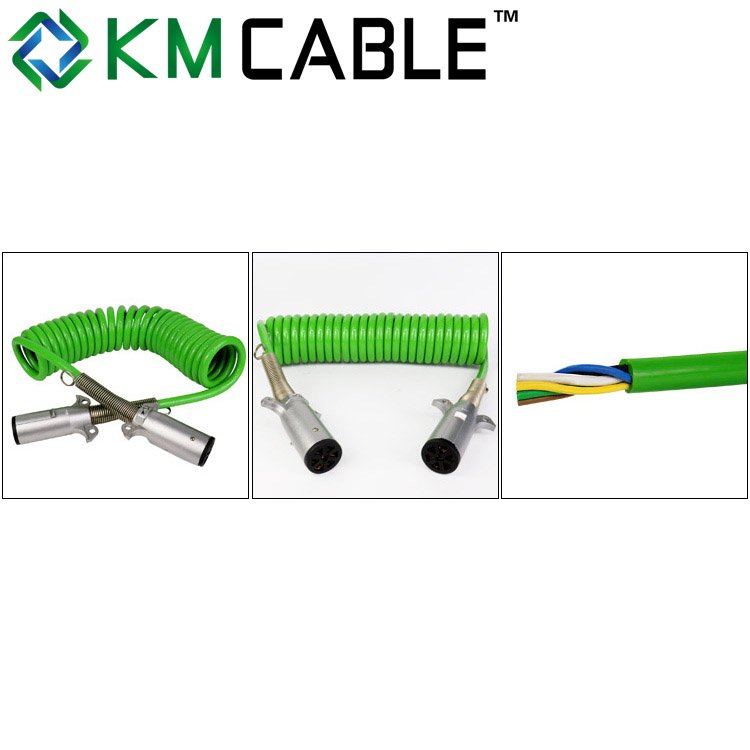 High Quality 7pin metal trailer plug and coiled cable PU Insulated Spring Spiral Power Cables Electric Coil Wire
