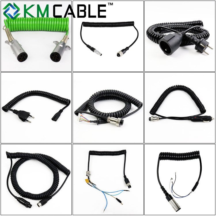 High Quality 7pin metal trailer plug and coiled cable PU Insulated Spring Spiral Power Cables Electric Coil Wire