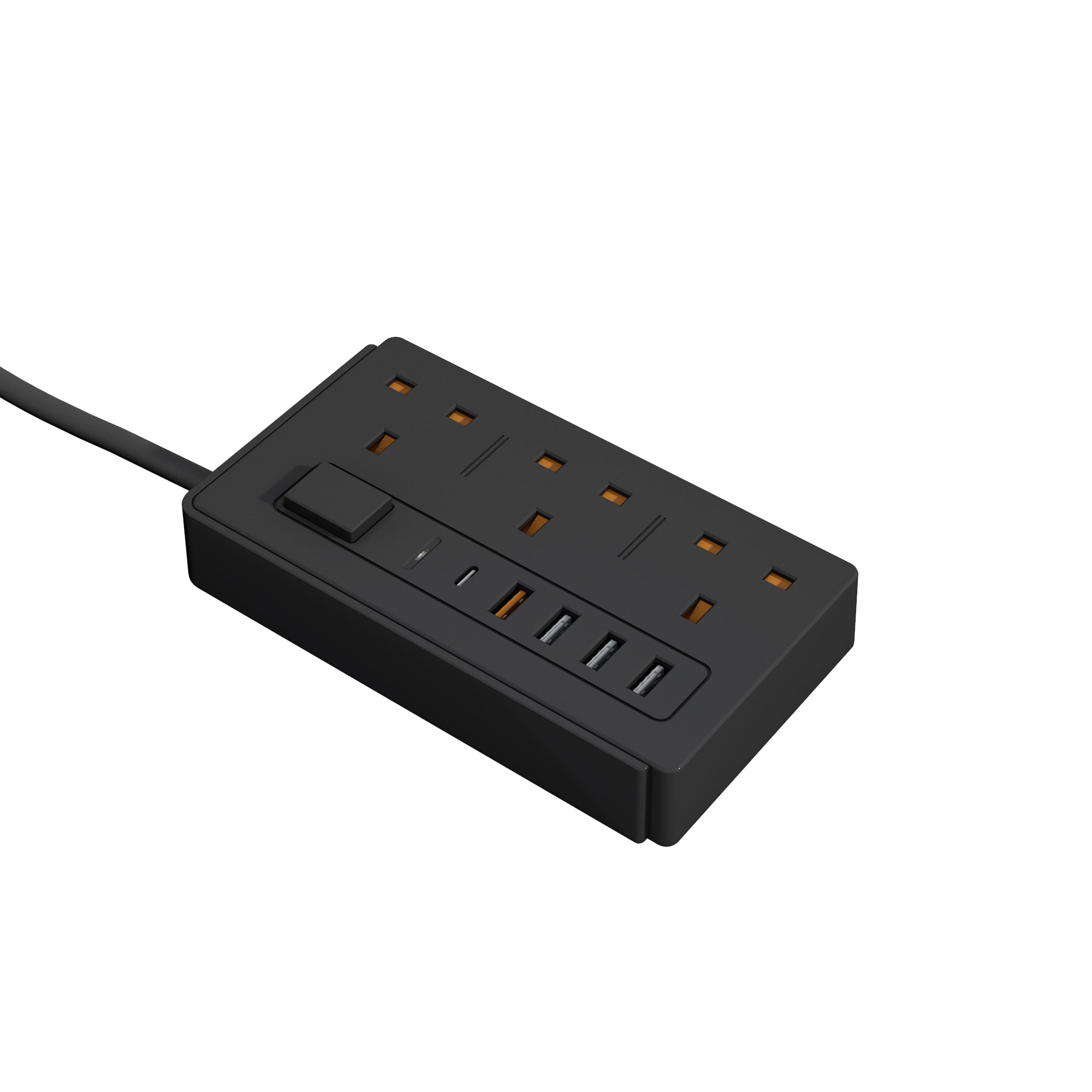 Household 3 Widely Spaced Power Outlets Power Strip Adapter Uk Pin Plug Extension Lead With Usb C Smart Socket For Black Color