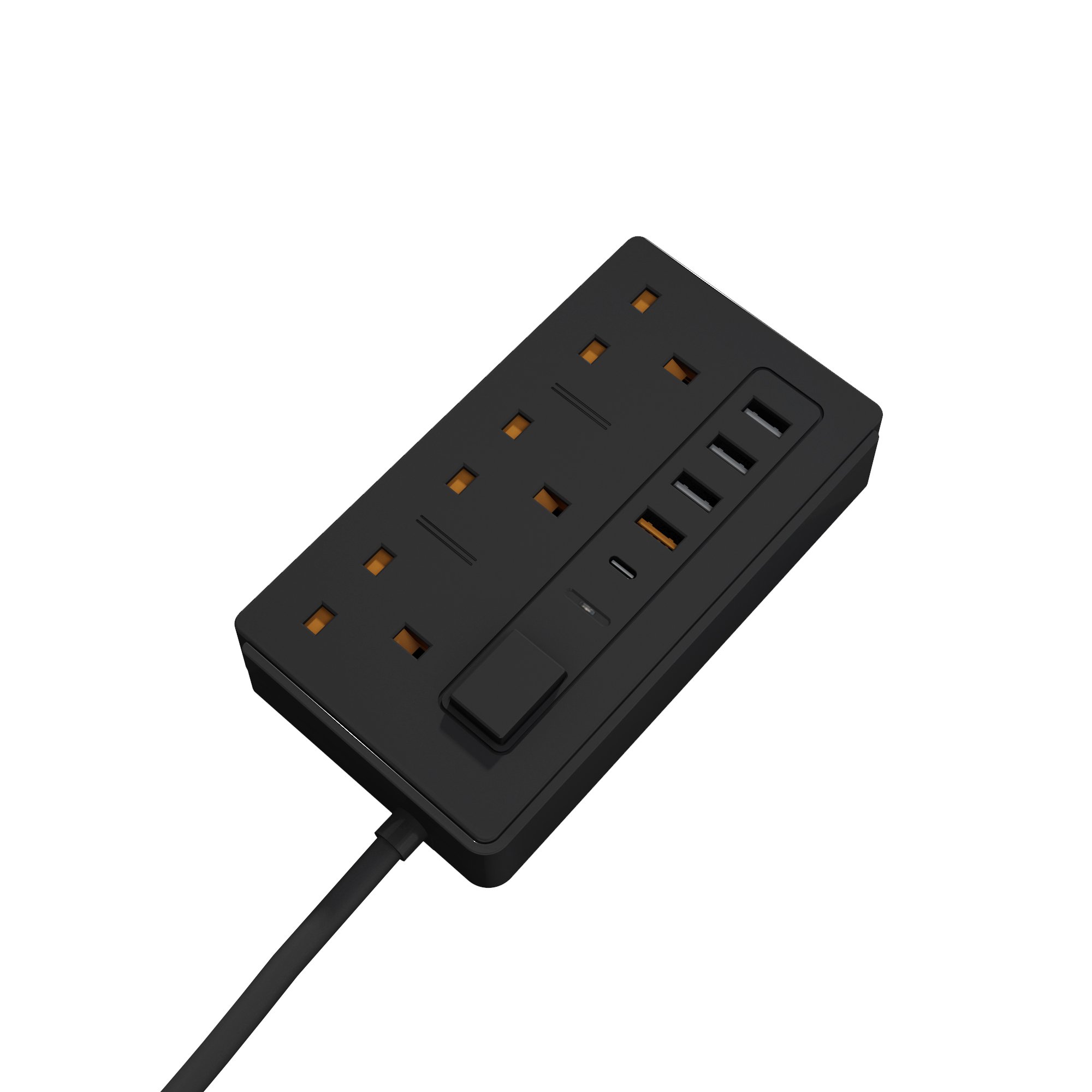 Household 3 Widely Spaced Power Outlets Power Strip Adapter Uk Pin Plug Extension Lead With Usb C Smart Socket For Black Color
