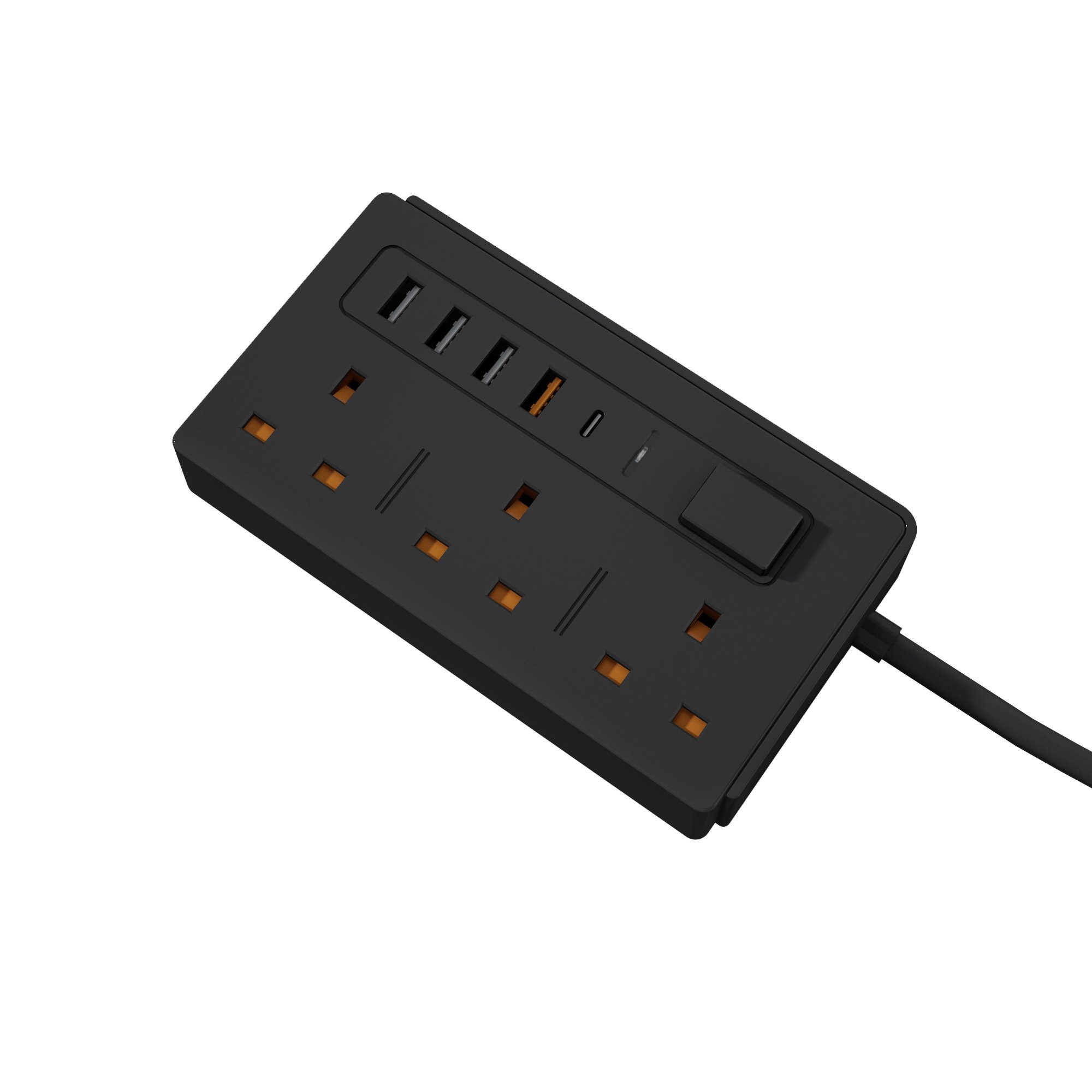 Household 3 Widely Spaced Power Outlets Power Strip Adapter Uk Pin Plug Extension Lead With Usb C Smart Socket For Black Color