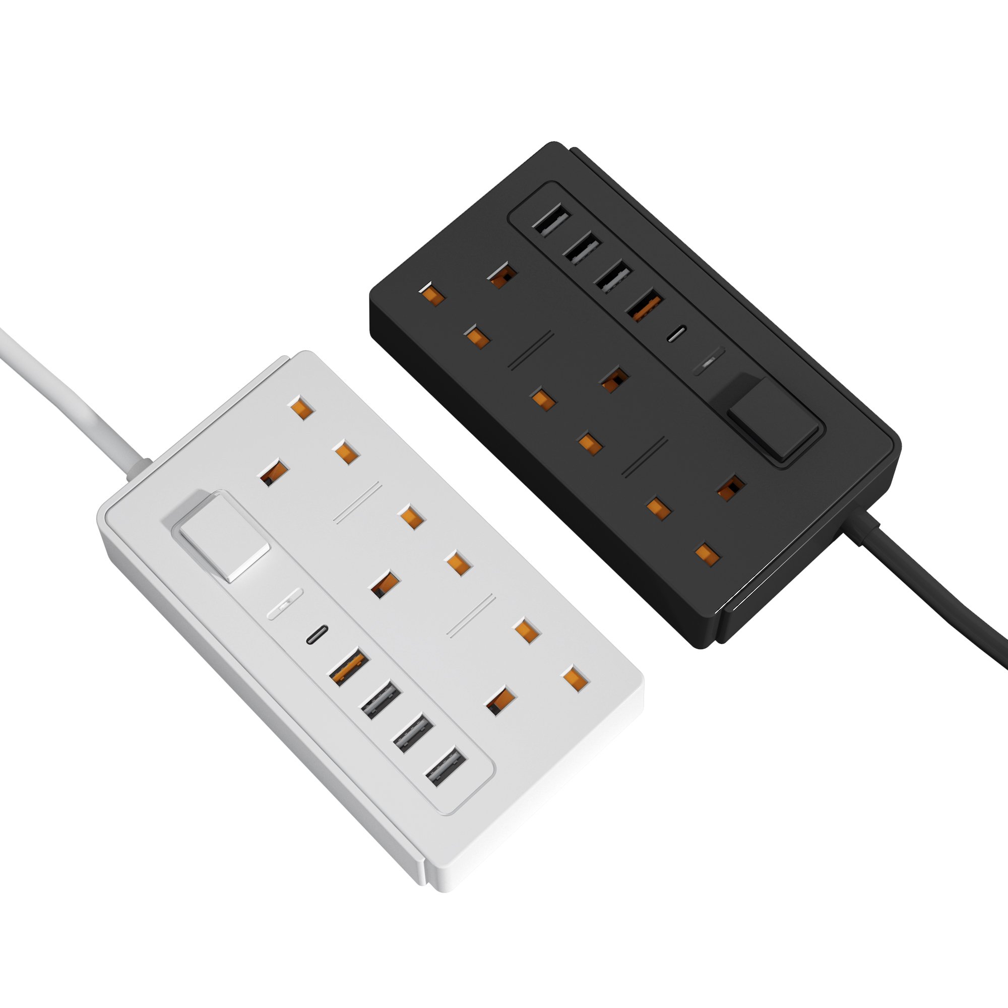 Household 3 Widely Spaced Power Outlets Power Strip Adapter Uk Pin Plug Extension Lead With Usb C Smart Socket For Black Color