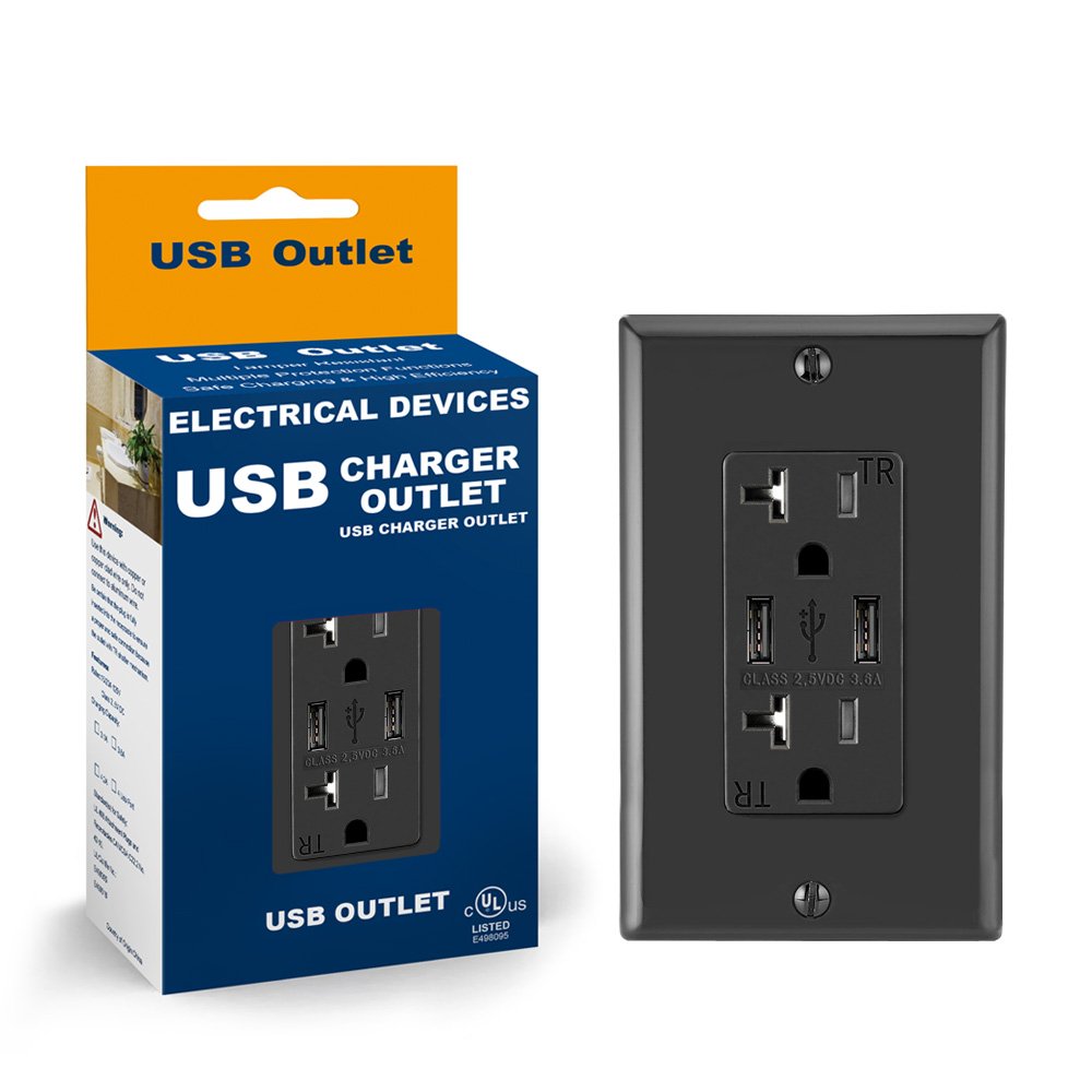 UL Listed FTR20-3600 modern 3.6 a 4 wires usb plug charger wall outlet sockets with elegant appearance