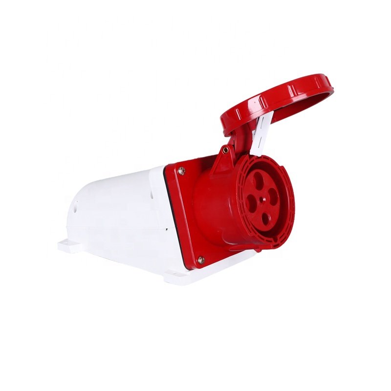 4 Pin 125 Amp Industrial Plug Socket Wall Mount IP67 Waterproof Industrial Socket For Charging Pile