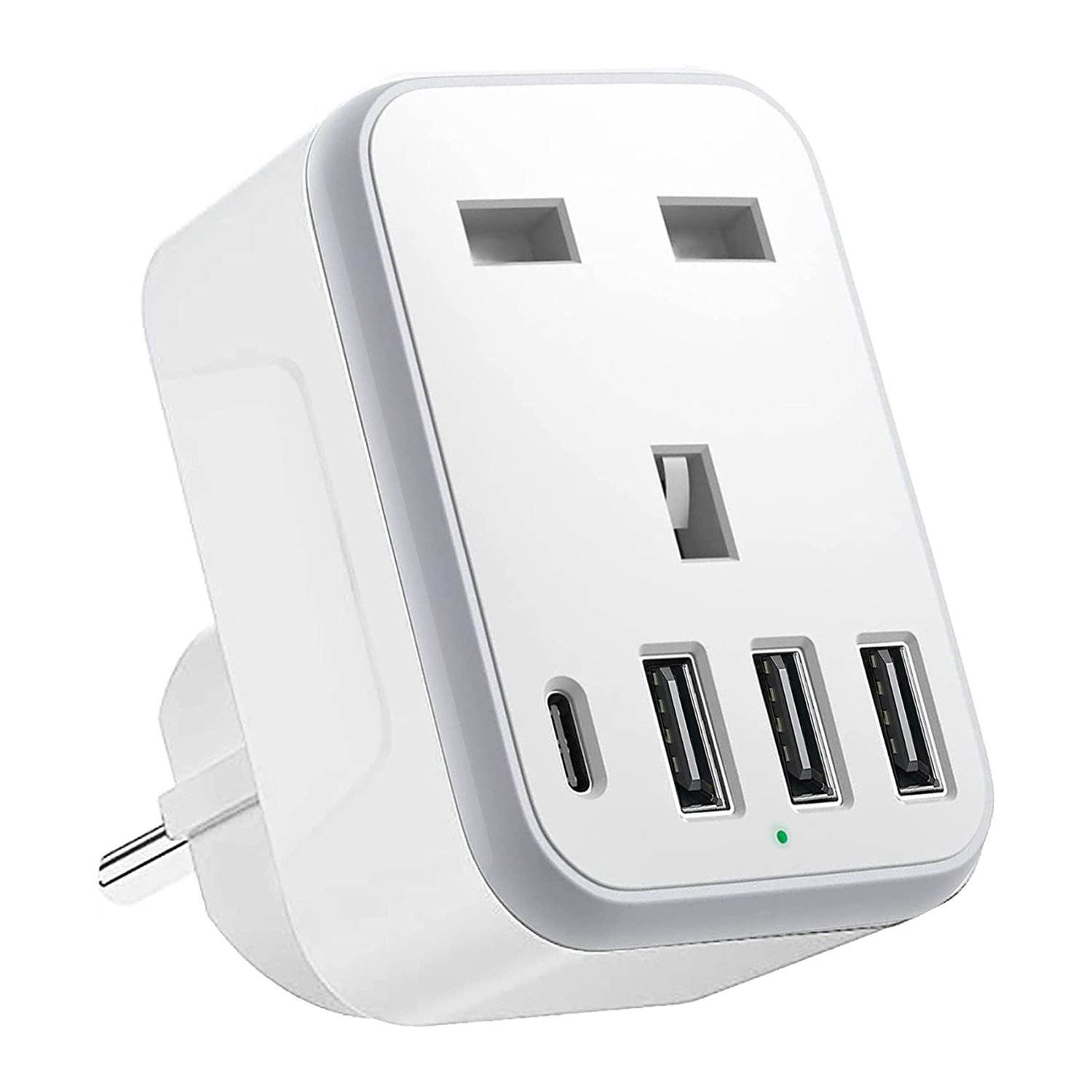 UK to European Plug Adapter Grounded European Travel Adapter with Smart 3 USB Ports and 1 Type C for Germany France (Type E/F)