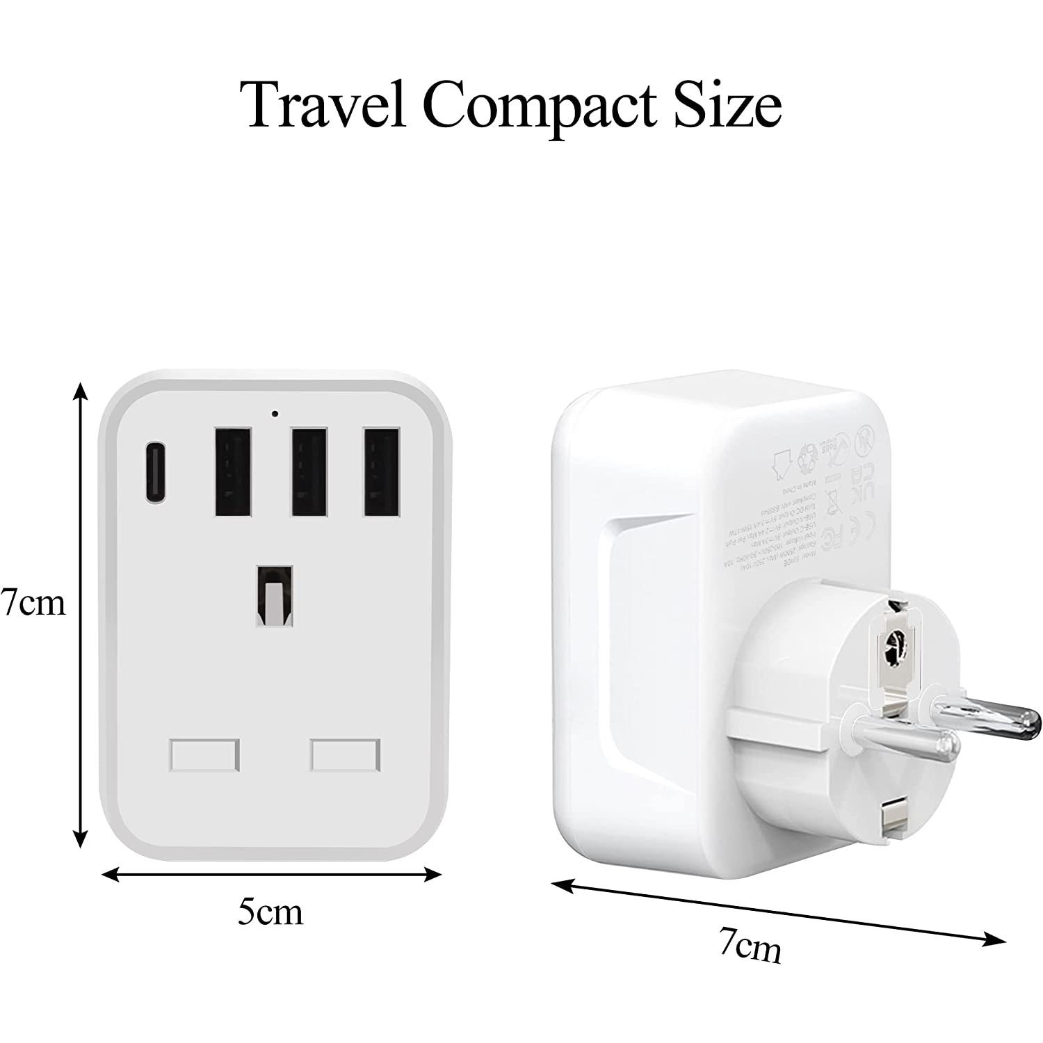UK to European Plug Adapter Grounded European Travel Adapter with Smart 3 USB Ports and 1 Type C for Germany France (Type E/F)