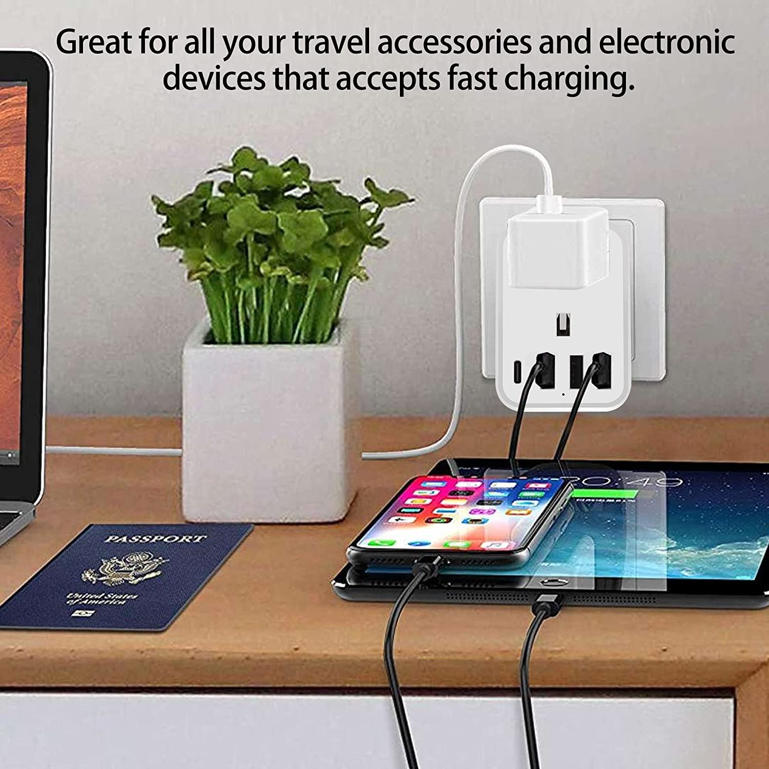 UK to European Plug Adapter Grounded European Travel Adapter with Smart 3 USB Ports and 1 Type C for Germany France (Type E/F)