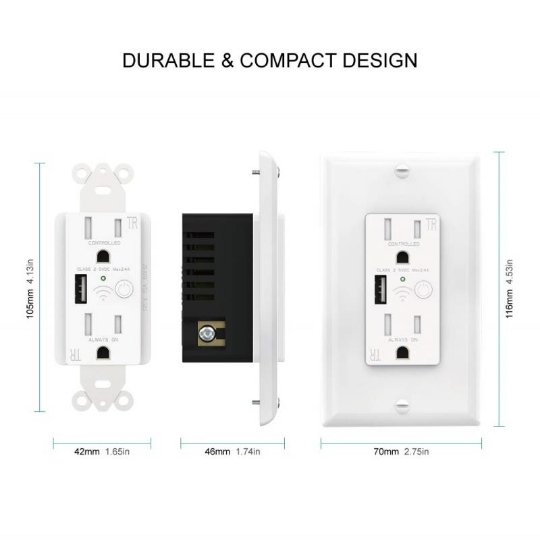 JBLYU Smart Wifi Outlets With 2 Usb Ports 15a Wall Charger Sockets Electric Plug For Home Kitchen Alexa And Google
