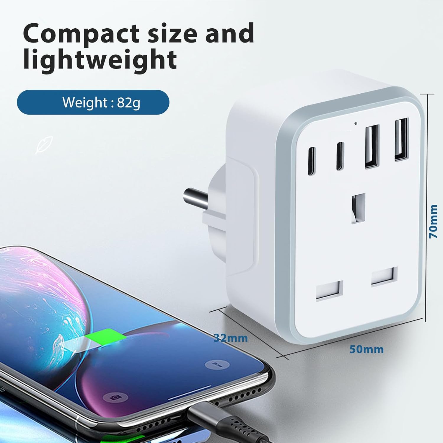 UK to European plug adapter with 2USB 2 Type C Fast Charge EU To UK Adapter For Germany Spanish France (Type E/F)