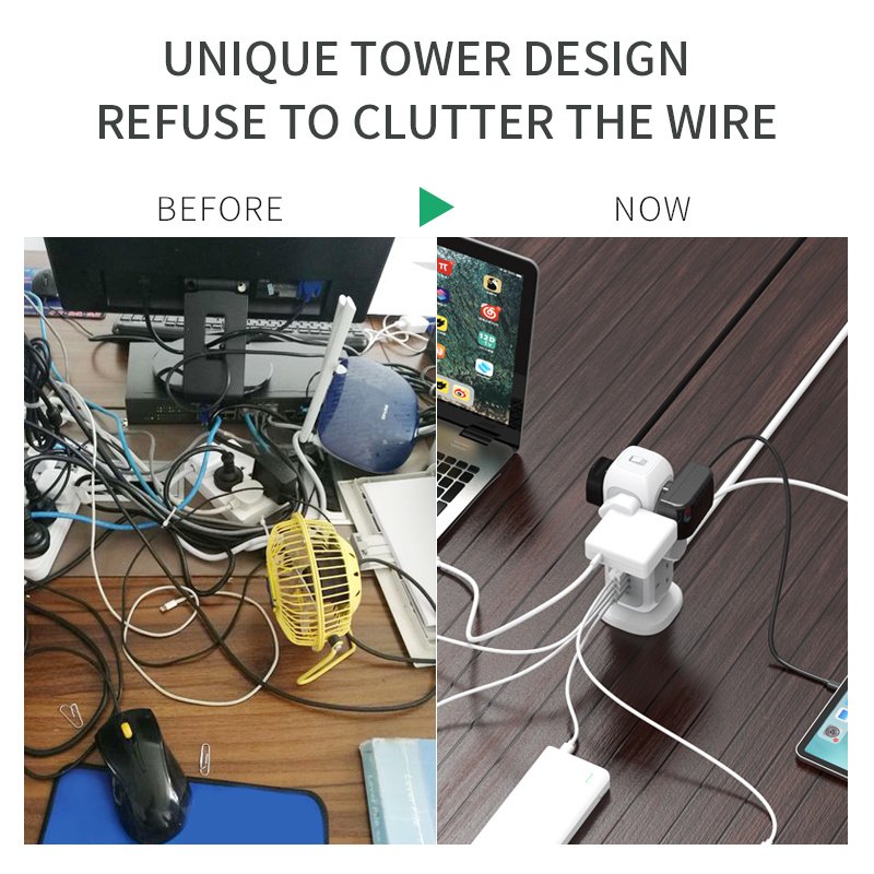 UK electric tower power strip switch extension lead board multi plug socket retractable extension cord with usb port
