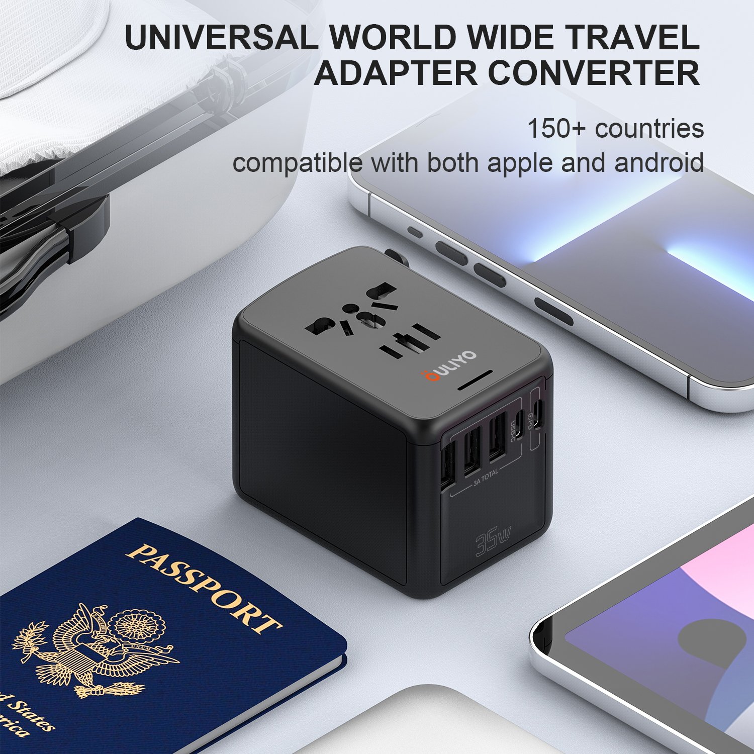 Four usb and type-c smart USB charger electrical plug socket with Fashion portable world universal travel adapter