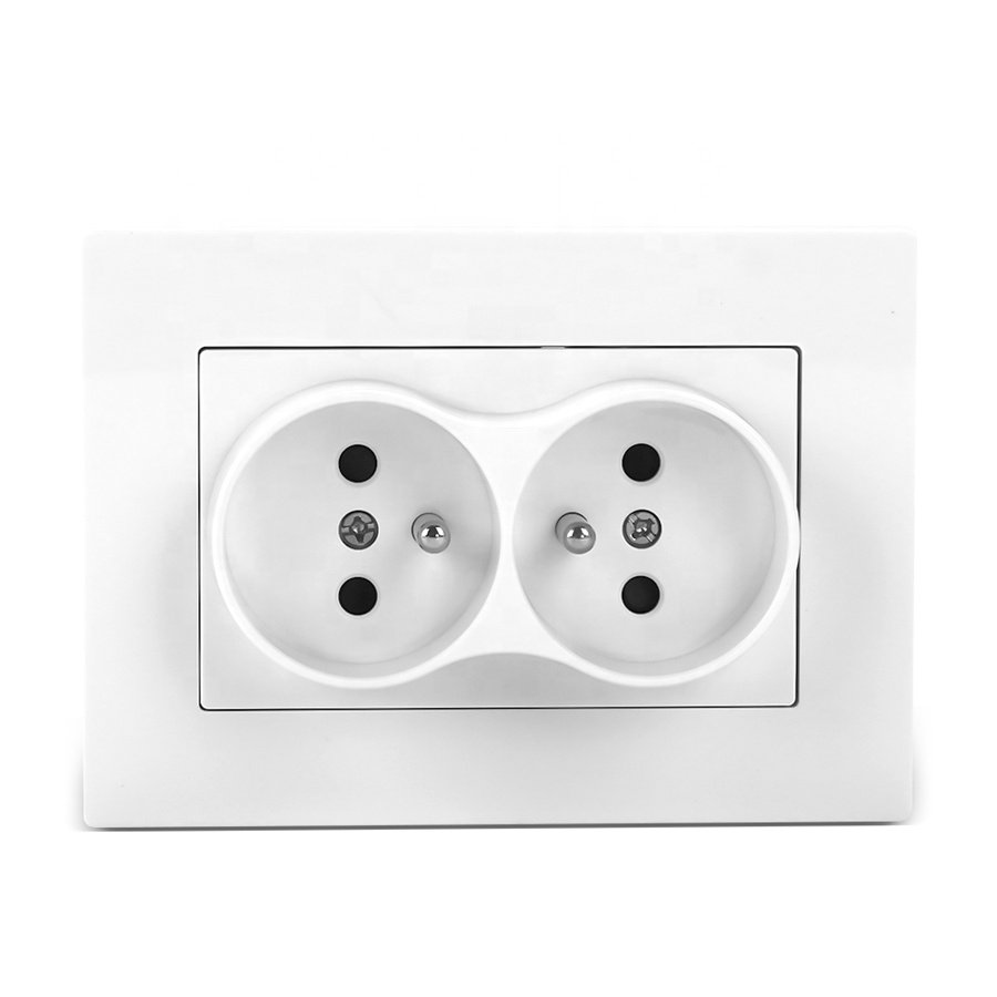 V-0 Level Flame Retardant Panel Eu Type French Socket Hotel Wall Socket Double Electric Plugs Sockets CE Rohs IEC Certificates