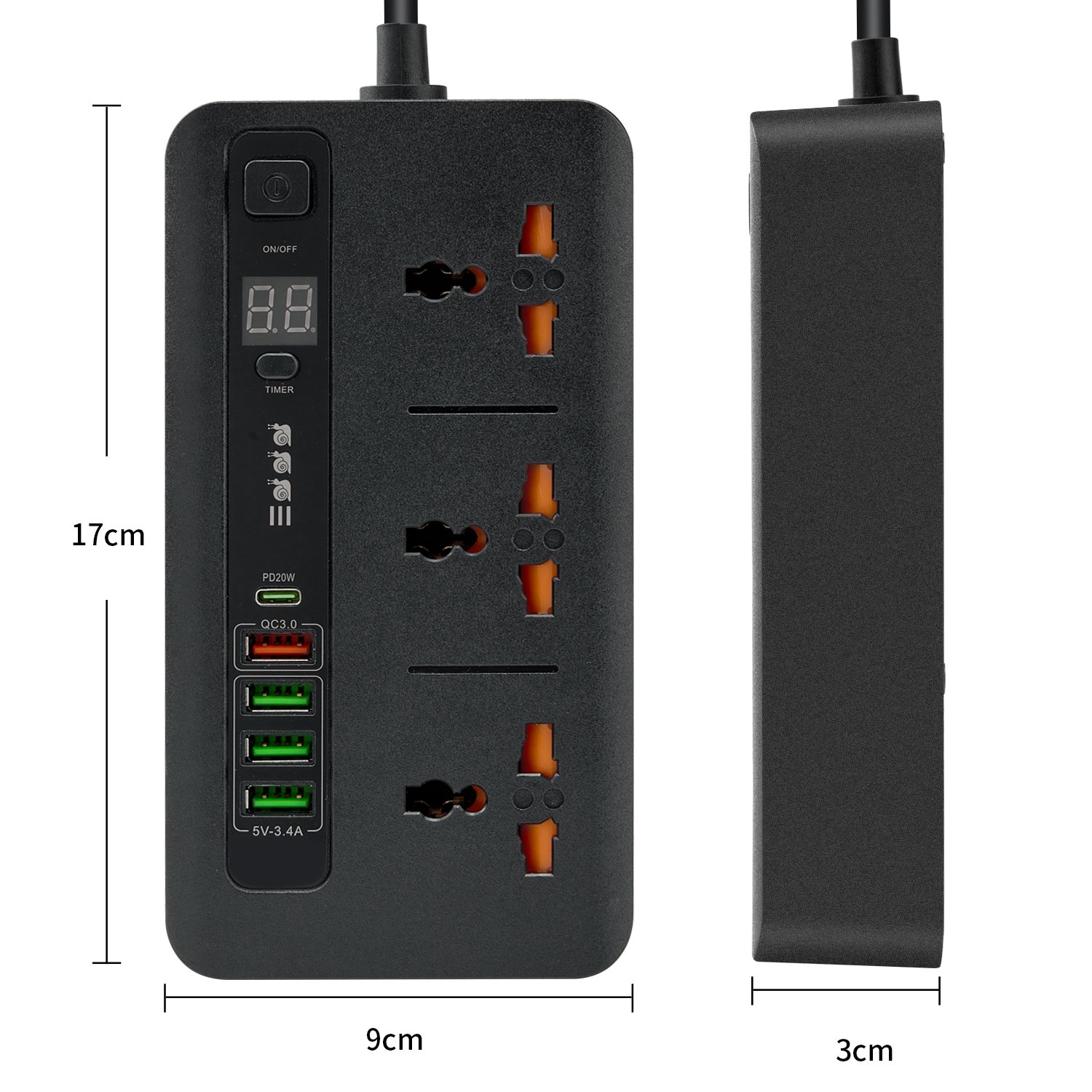 Intelligent timer function Power strip socket Integrated all-copper connection Fitted with safety door Plug socket Power socket
