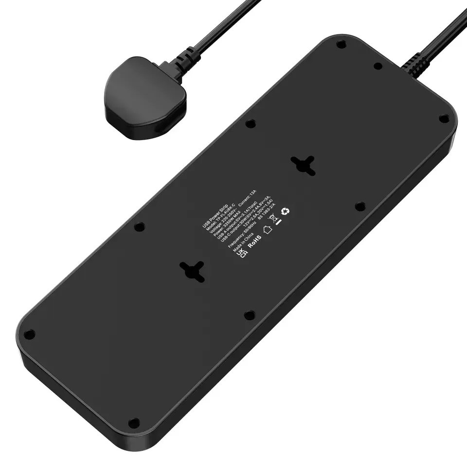 UK Standard 8 Way Extension Lead 2M,Multi Plug with USB Slots & Plug Extension Sockets Power Strip,Wall Mountable Extension Cord