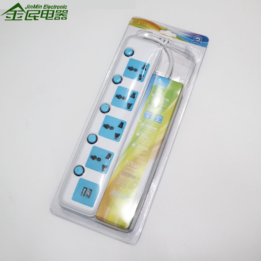 New Colorful Extension Plug Socket With 2 Usb Ports Cheap Price Universal Electrical Socket