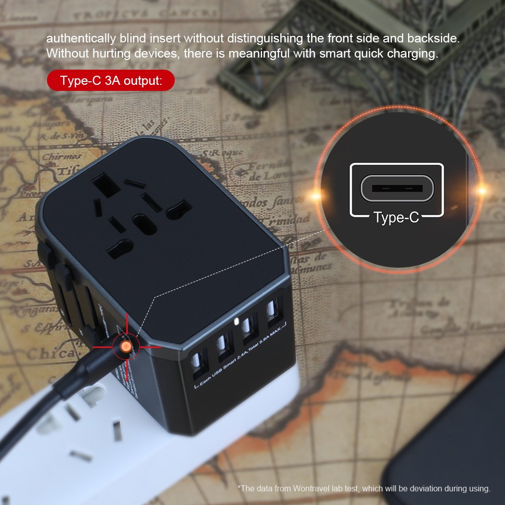 Newest Electrical travel Adaptor Socket Universal Travel Adapter with 5.6A Type-C 4USB UK US AU EU Plug Travel Adapter
