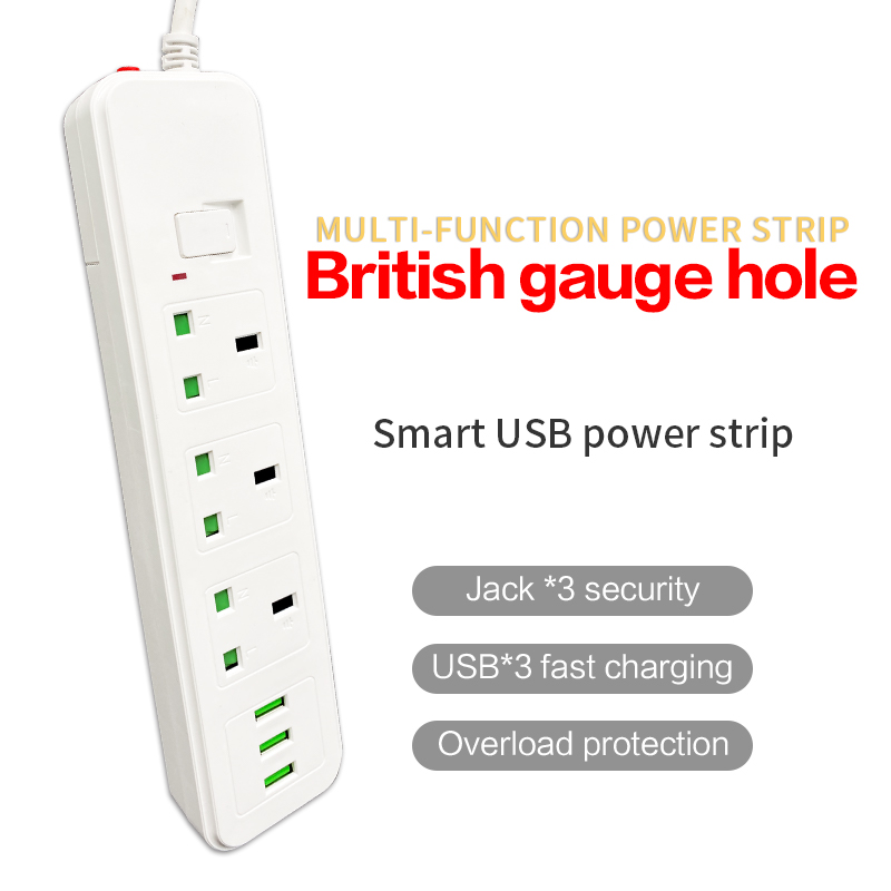 Factory Cross-border Direct Supply Of 3-bit Usb Power Socket Multi-functional British Standard Home Desktop Row Plug Student Dor