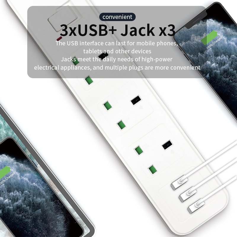 Factory Cross-border Direct Supply Of 3-bit Usb Power Socket Multi-functional British Standard Home Desktop Row Plug Student Dor