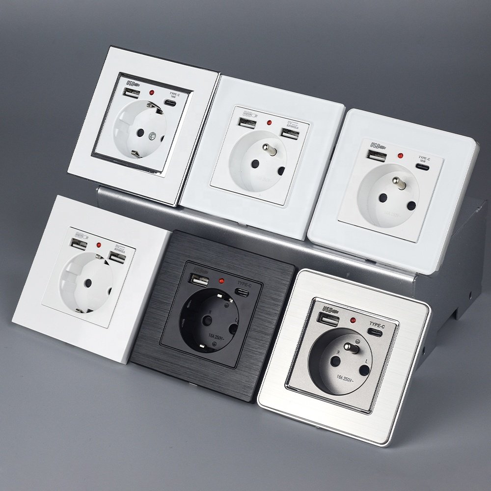 Socket with usb and type c plug eu switch charger power socket with usb port