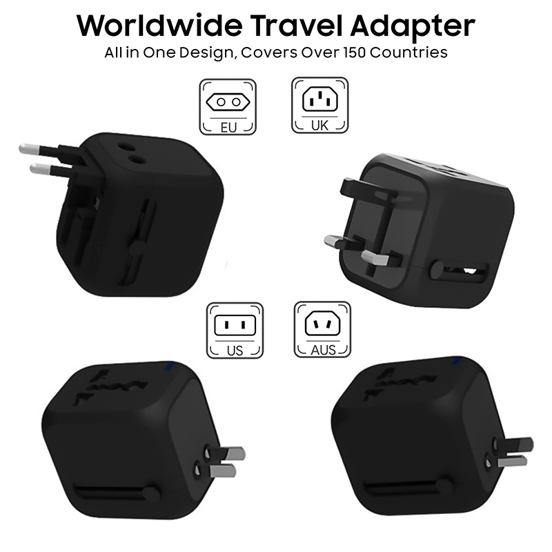 Multi Purpose Universal Travel Adaptor Travel Adapter With 2 USB And Type C US EU UK AUS Plug All In One
