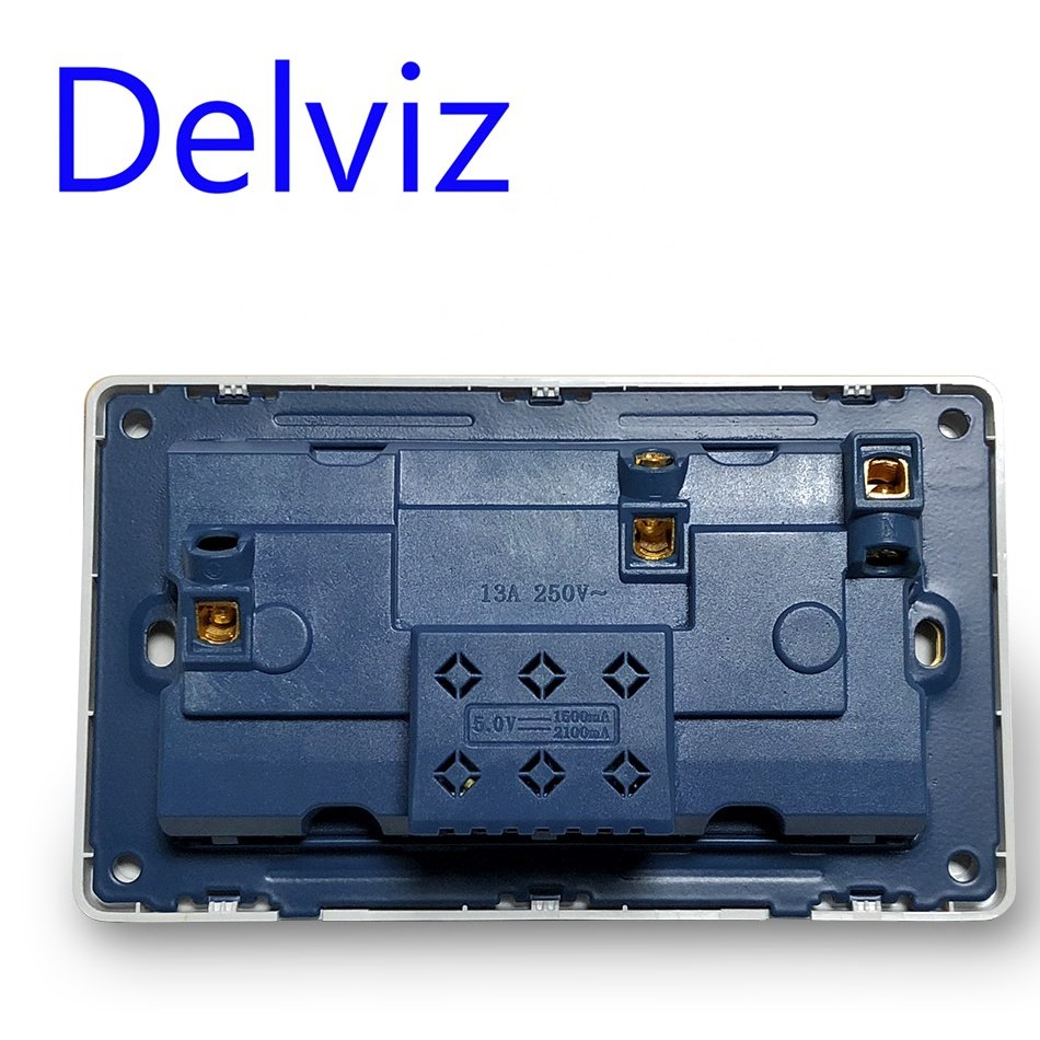 Delviz 13A Wall Dual Socket, AC 110~250V Electrical plug jack Switch button control, International universal Power Supply Outlet