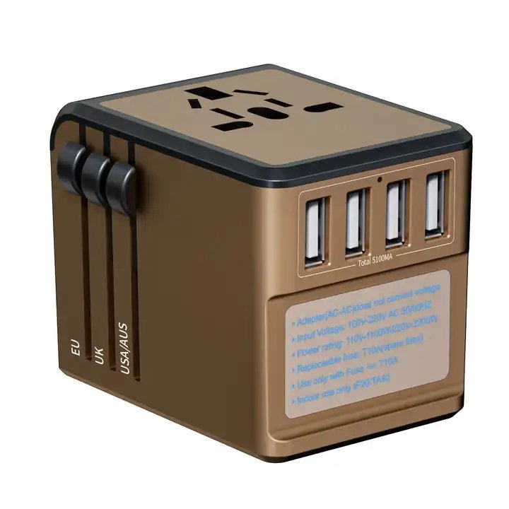 Premium Quality Electrical Travel Adaptor Socket Universal Travel Adapter with 5.1A 4 USB UK US AU EU Plug Travel Adapter