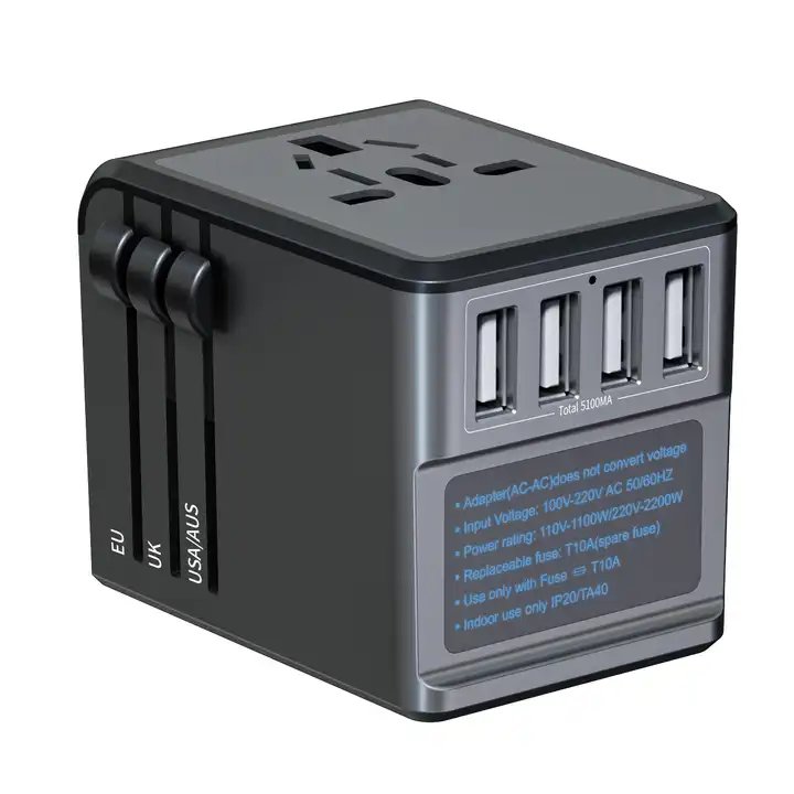 Premium Quality Electrical Travel Adaptor Socket Universal Travel Adapter with 5.1A 4 USB UK US AU EU Plug Travel Adapter